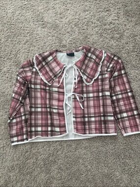 ASOS Pink Plaid Tie-Front Cardigan
